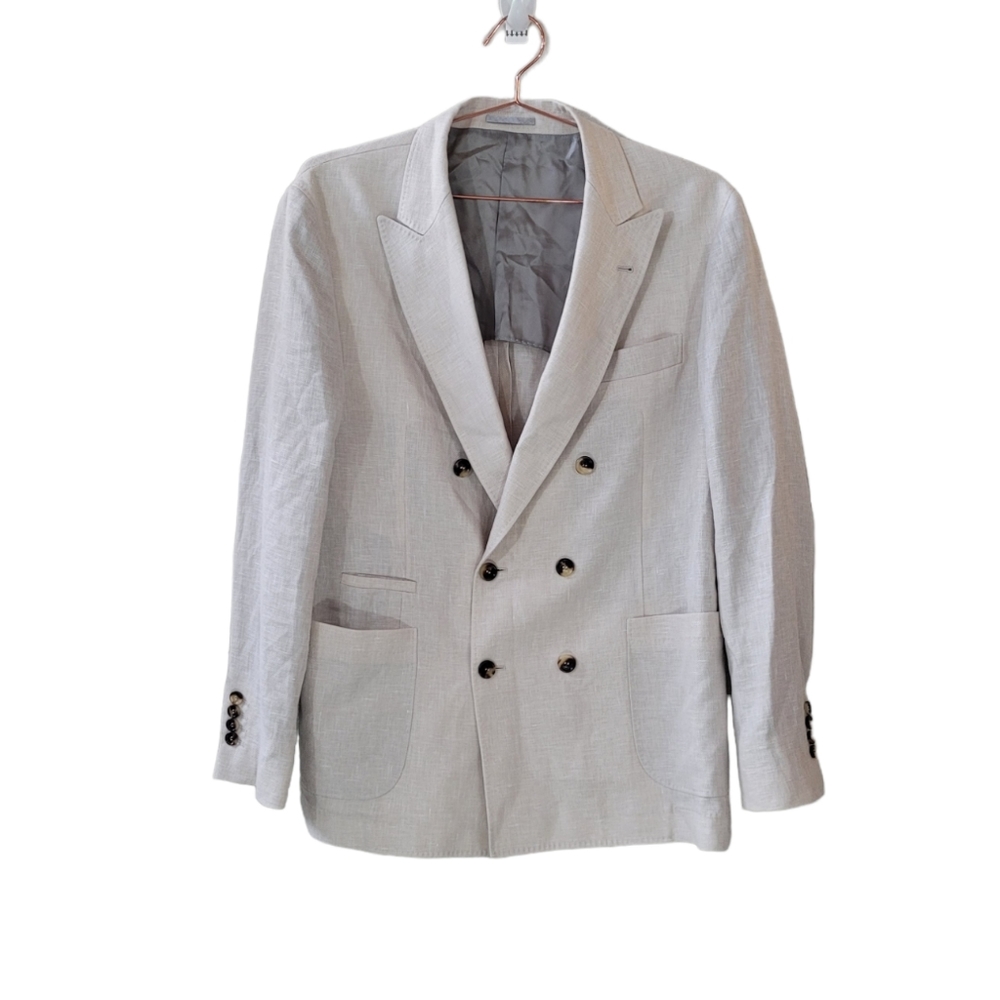 BRUNELLO CUCINELLI Light Beige Linen Wool Silk Blend Sport Jacket Sz IT 50 US 40 - Picture 1 of 16